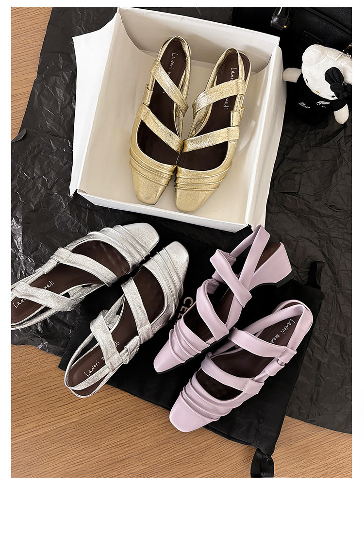 Sandal nữ quai sau hở lưng mũi vuông gót vuông da thật — vàng, Tím, bạc chi tiết 8