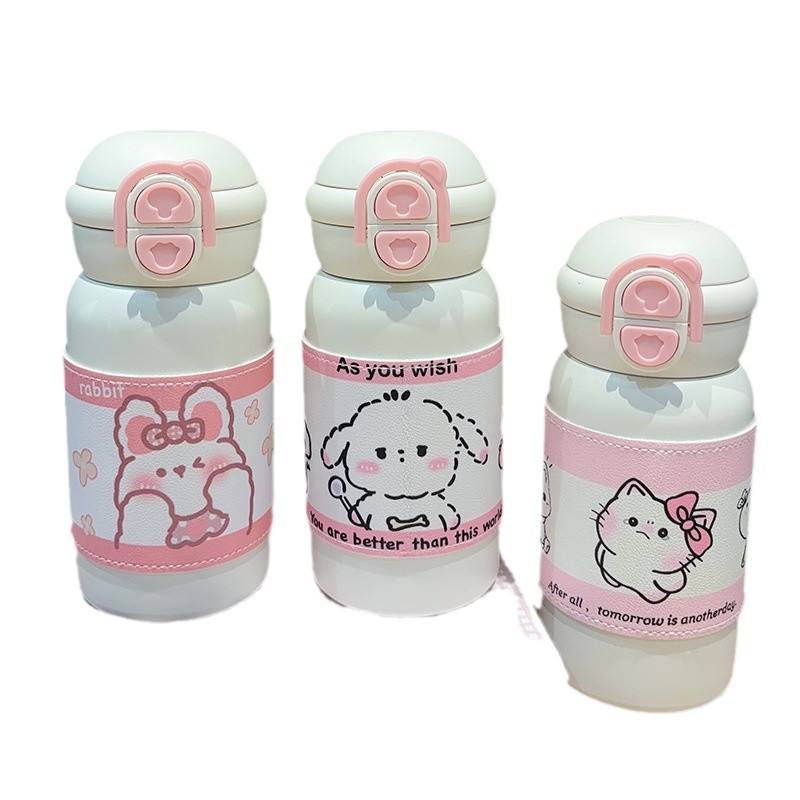 Cartoon capacious handheld glass stainless steel with glass