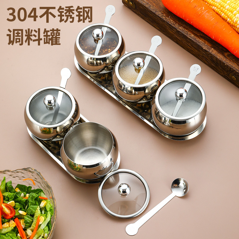 Acero inoxidable 304 visible condimento tarro cocina condimento botella traje pimienta comino condimento tarro condimento caja