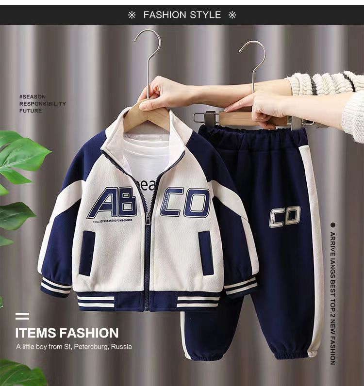 Small and medium-sized sports set, autumn handsome children's Korean version jacket, wearing baseball jersey_voghion.com