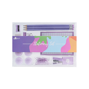Macaron Color Purple Magnetic Clip Paper Clip Long Tail Clip Pencil Mini Stapler Multifunctional Stationery Set Wholesale