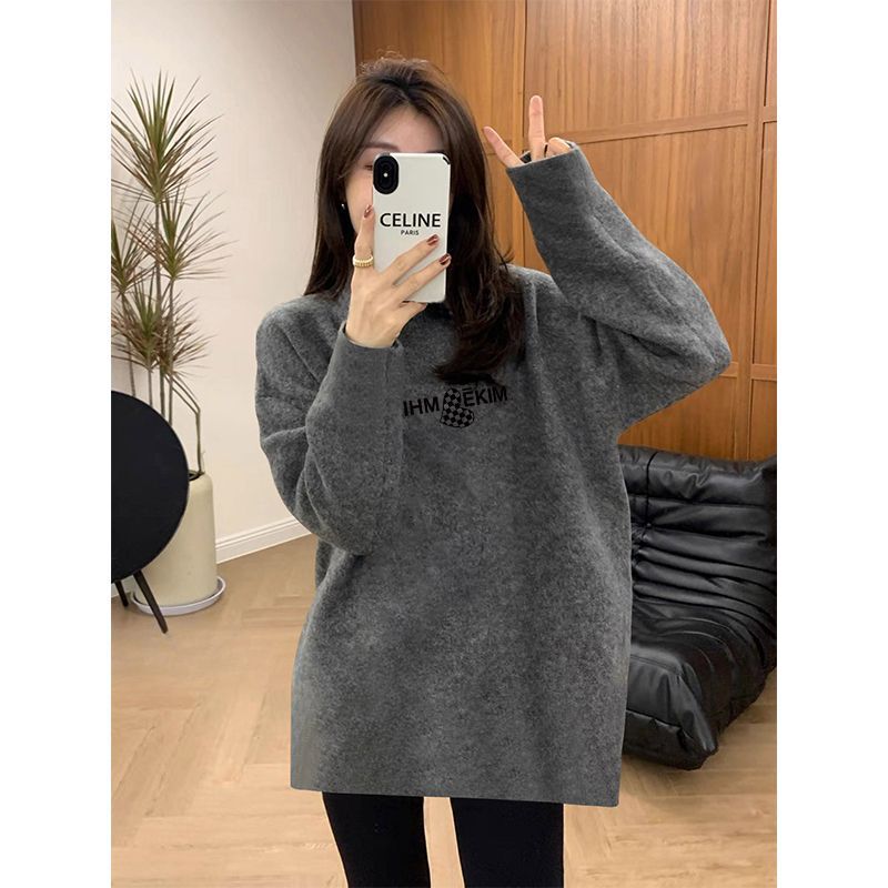 Autumn and Winter Thickeneded German Velvet Bottoming Shirt for Women, Mid-Length Butt-Covering Warm Top, European Round Neck Loose Long-Sleeved T-Shirt