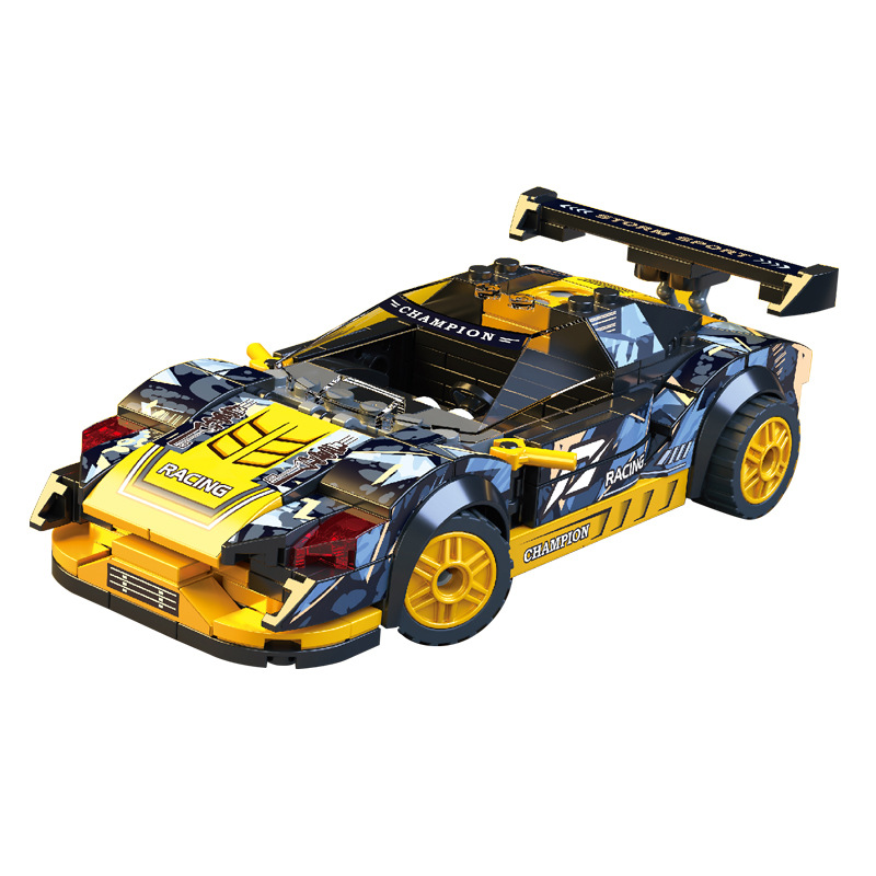 Caballo de diamante nuevo juguete coche de bloques de construcción infantil puzzle ensamblaje modelo de coche deportivo inercia deslizante coche ensamblaje de bloques de construcción