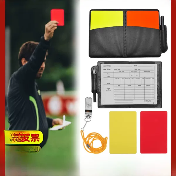 Football Referee Red and Yellow Cards, Professional Match Recording Tools with Leather Case and Pen, Cross-Border Export