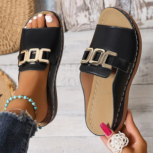 2025 new summer foreign trade ladies plus size thick-soled slippers cross-border wedge with fish mouth slippers in stock