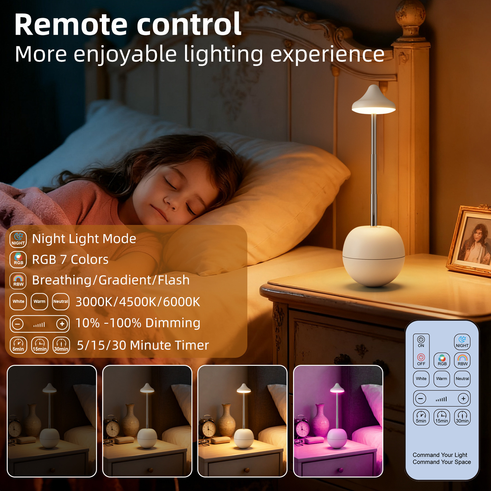 New Cross-border Rechargeable Night Light For Bedroom Lighting, Creative Decorative Remote-controlled Bedside Ambiance_voghion.com