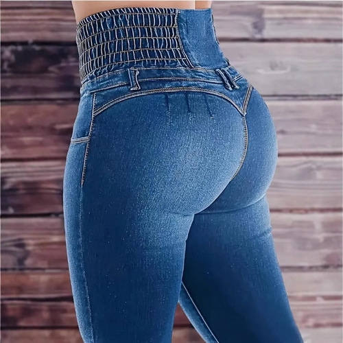 EU & US TEMU High-Waist Slimming, Stretchy Button-Front Women's Flared Denim Trousers