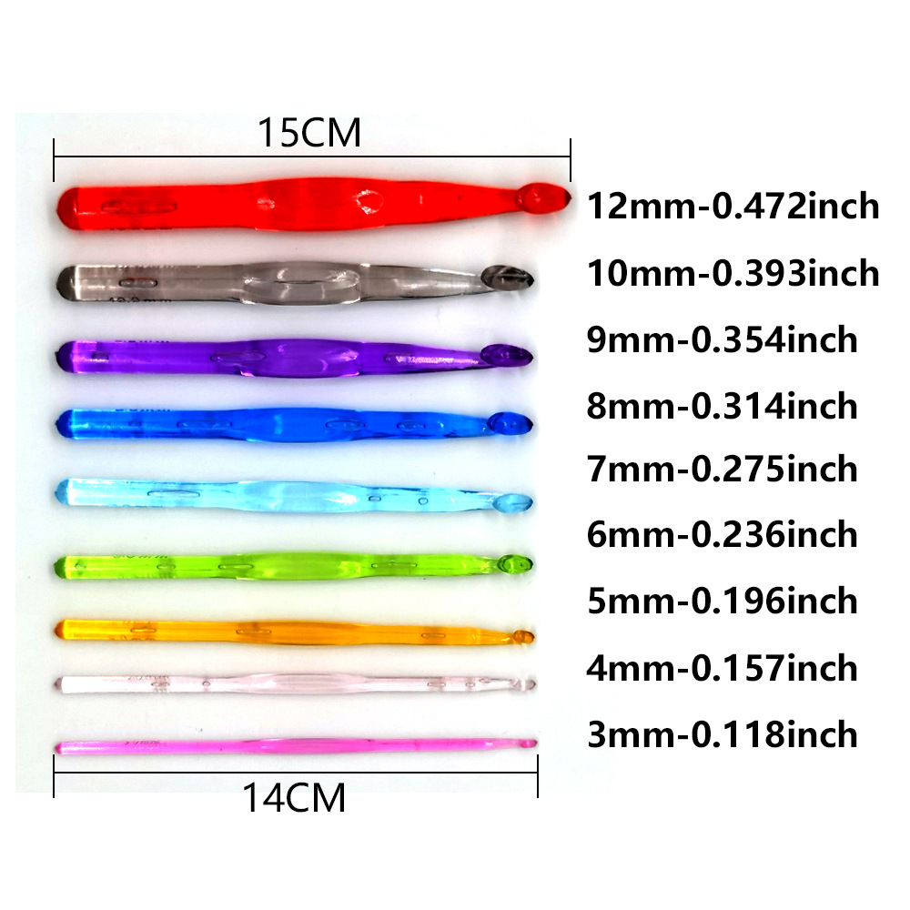 Herramientas de tejido aguja de suéter plástico gancho de color aguja de gancho 15CM un conjunto de 9 bolsas OPP aguja de gancho