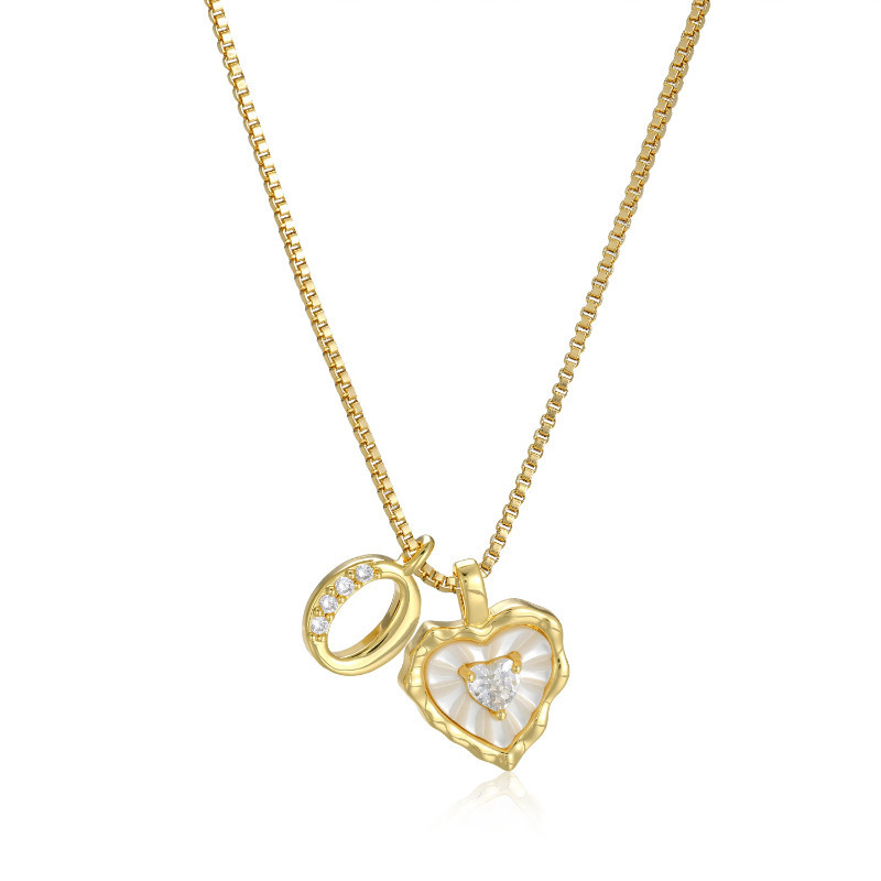 Cross-Border New Product Copper Heart-Shaped 26-Letter Pendant with Micro-Inlaid Diamonds and Heart Design, Gift for Girlfriend, Jewelry Necklace