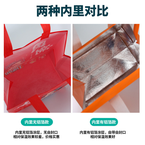 Takeaway thermal bag, coated milk tea cake, aluminum foil cold-keeping handbag, catering portable non-woven bag