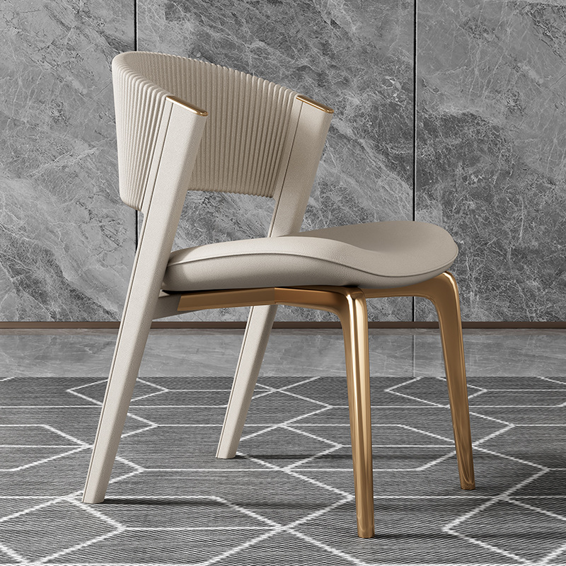 Italian Light Luxury Dining Chair Modern Minimalist Home Stainless Steel Cc Dining Chair Hotel Cafe High-End Villa Leather Chair