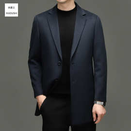秋冬新款羊毛山羊绒西服大衣男士高档毛呢外套中年商务休闲双面呢