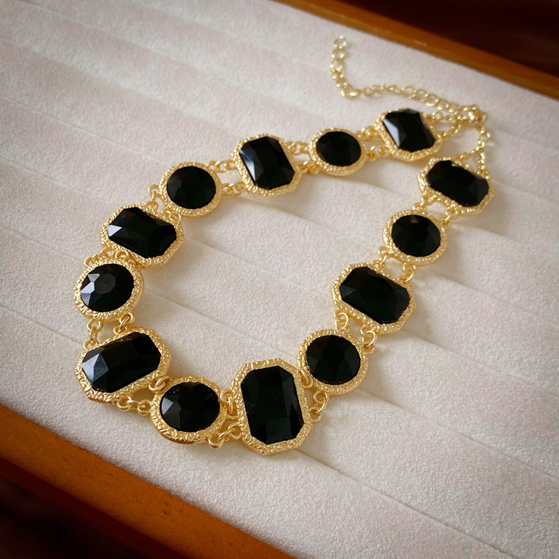 Medieval vintage diamantes geométricos oval pendientes collar ligero lujo nicho cadena clavícula juegos de joyería retro