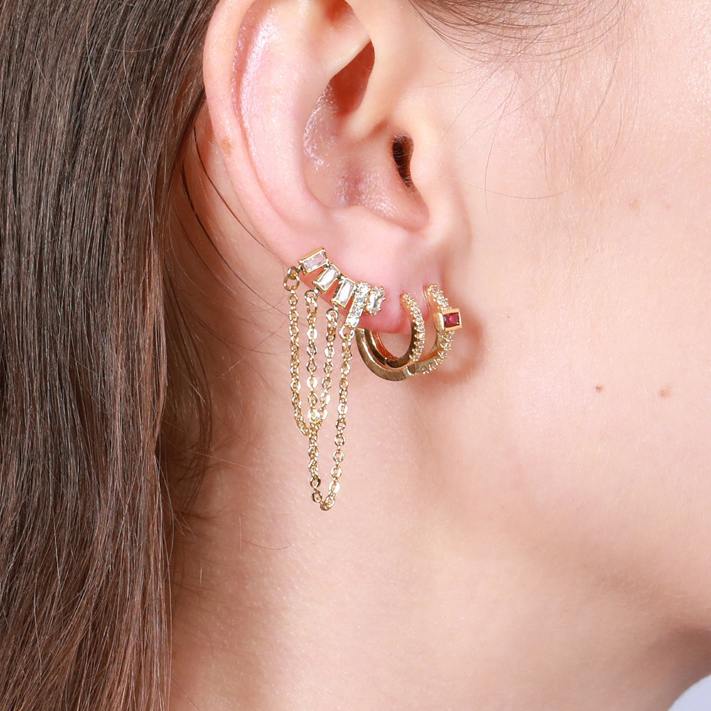 6g Weight Zircon Inlay Material Earrings Classification Housewarming, Anniversary, Business, Wedding, Travel, Birthday, Festival Occasion Brass Material Geometric Pattern Women'S Gender Geometric Brass Zircon Earrings For Women'S 3