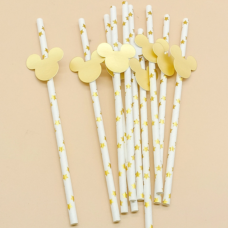 Fabricante al por mayor creativo fiesta paja decorativa serie de frutas con tarjetas Mickey papel paja creativa