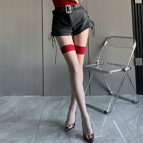 Red edge skin over knee socks