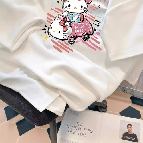 200g Cute Kitty Cat Print Cotton Short Sleeve T-Shirt for Women - Summer Korean Style Loose Unique and Distinctive Body