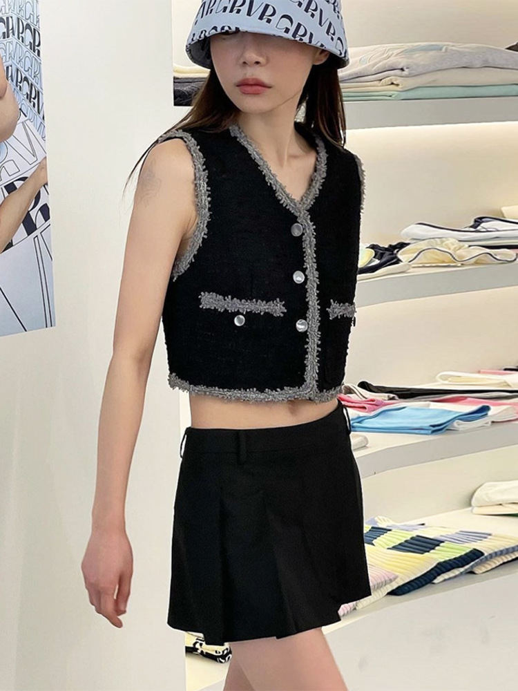 Special Offer Dongdaemun grove 2023 Summer New Sleeveless Slim Fit Chanel Style Lace Vest Skirt Set Women