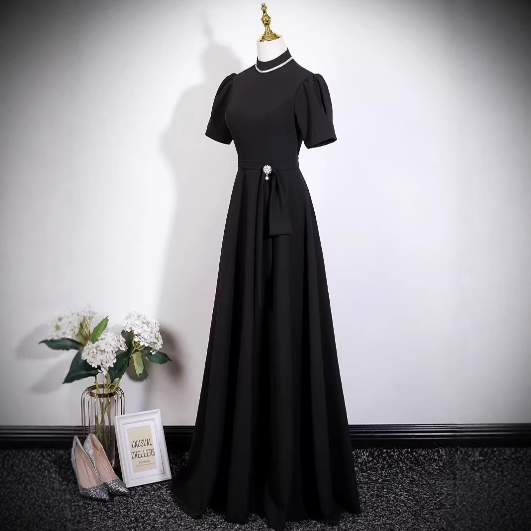 Women's Sophisticated Black Fitted Evening Gown Hepburn Style Elegant Dress for French Fashion Show Or Event_ecoleips.com