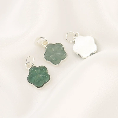 Barrel Beads, Spacer Beads, Pendant – Zərgərlik ara hissələri - 4-silver-natural-blue-water-jade-peach-blossom-pendant-13107mm-single-piece