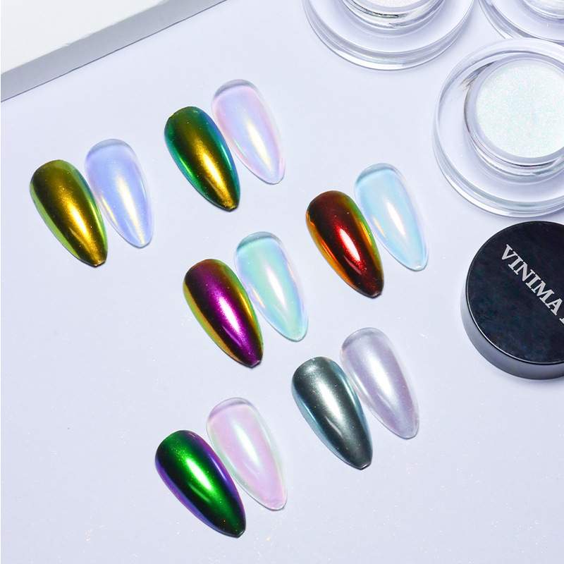 VINIMAY Moonlight powder 6 color nude pink ice transparent powder New Aurora powder nail magic mirror pink white neon powder wholesale