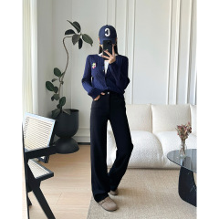 欧美高腰微弹水洗休闲百搭直筒牛仔裤女秋季新款街头阔腿女裤