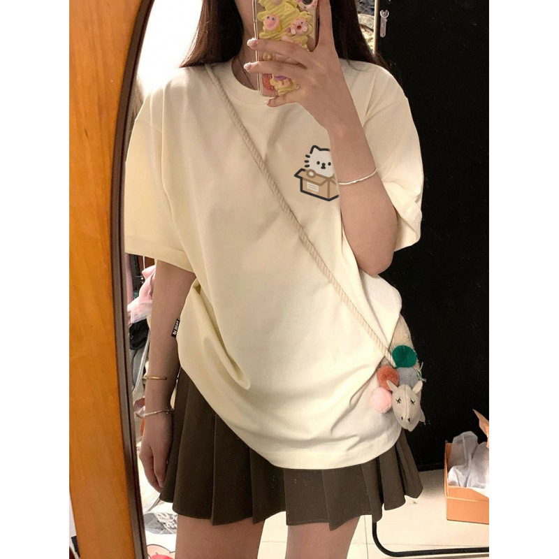 日本の甘い風の子猫の綿の夏の半袖は女子学生の新型のゆったりしていてかわいいです。|undefined