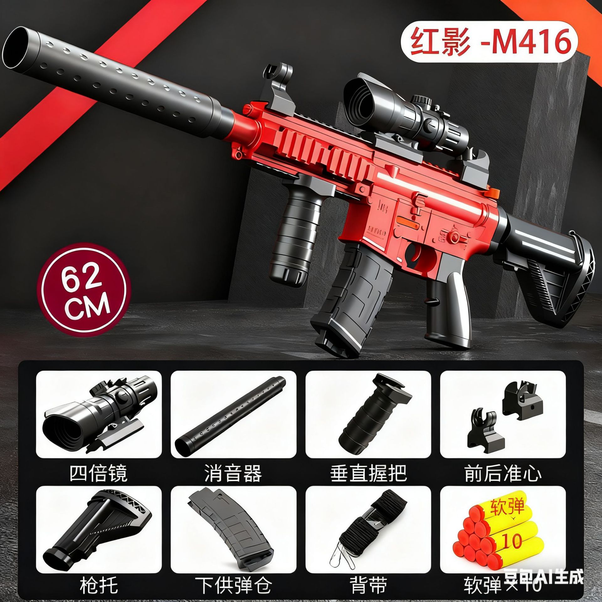 Manual M416 pistola de bala suave eléctrica, pistola de juguete para niños, ametralladora de simulación para niños, pistola de juguete