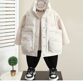 男童羽绒棉马甲冬季2024新款宝宝冬款夹棉加厚马夹儿童装外穿坎肩