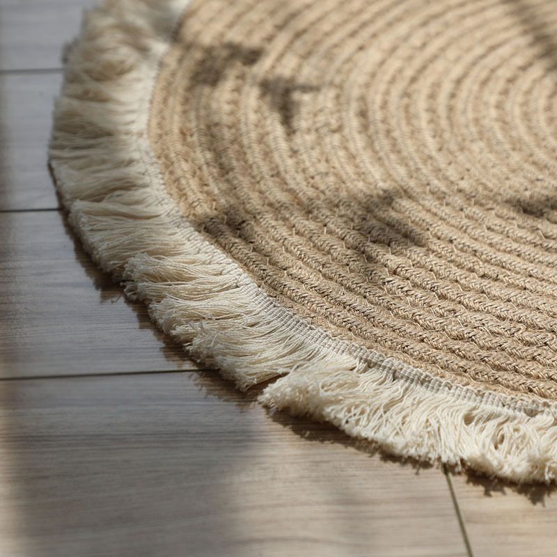 Vintage skandinavisk boho rund matta med tofsar för sovrum_voghion.com