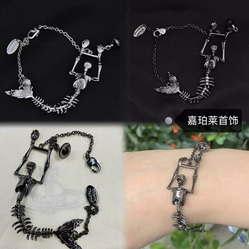 High-Quality Empress of the West Mermaid Saturn Skeleton Skull Joint Bracelet Punk Movable Punk