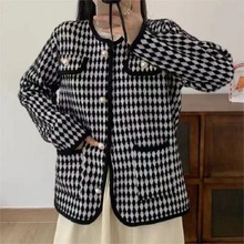 女装仿貂绒撞色宽松2024新款菱时尚形针织开圆领简约口袋毛衣上衣