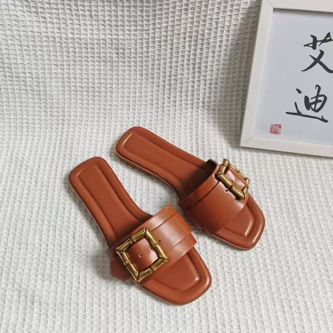 2025跨境ZAR夏新款欧美时尚简约金属方扣高端时尚平底拖鞋slipper