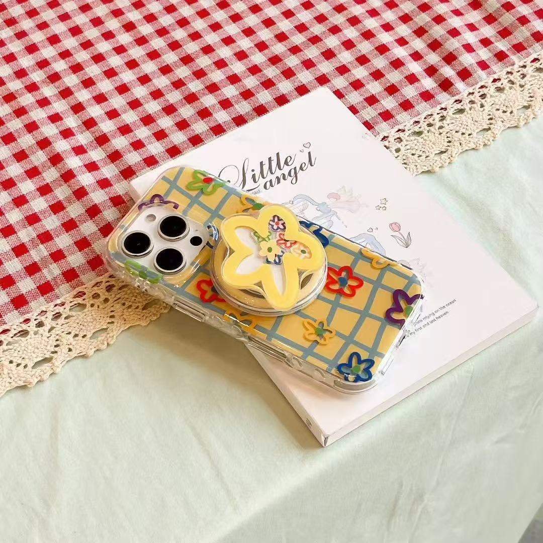 Flores a cuadros de líneas de colores para Apple 16ProMax funda para teléfono móvil 15Pro magnético 14/13 nuevo 15PM