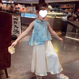 女童新款夏季提花上衣阔腿裤小女孩新中式国风汉服两件套2026新款