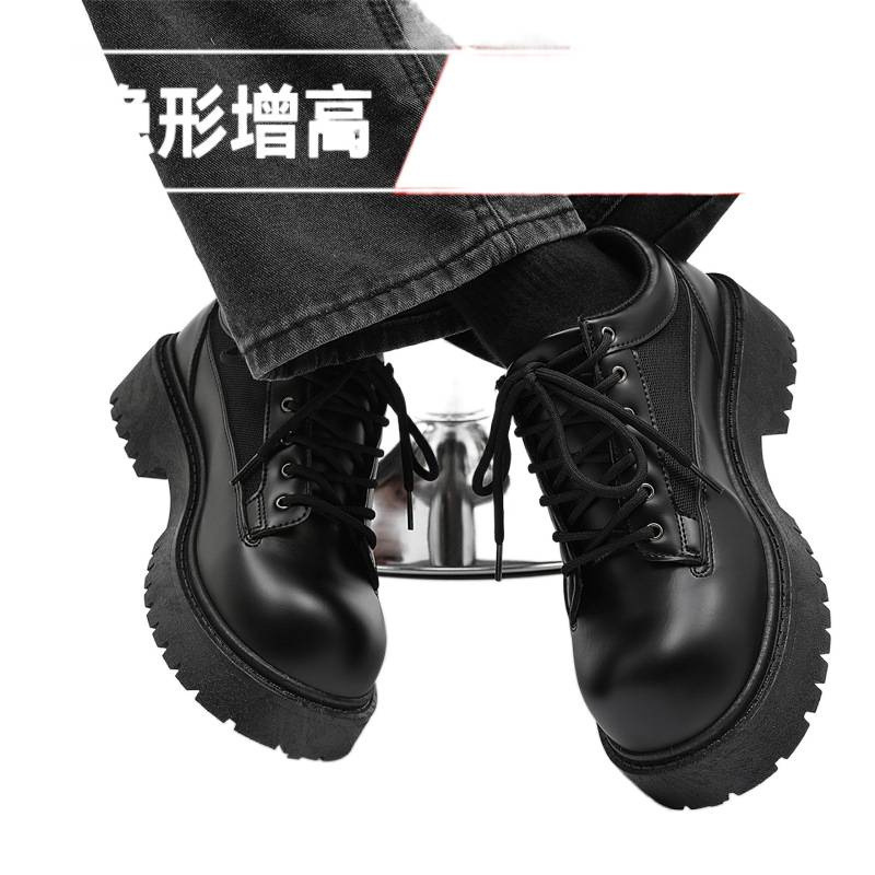 皮鞋男休闲德比鞋大头厚底隐形6内增高8cm发型师工装低帮马丁靴潮|undefined