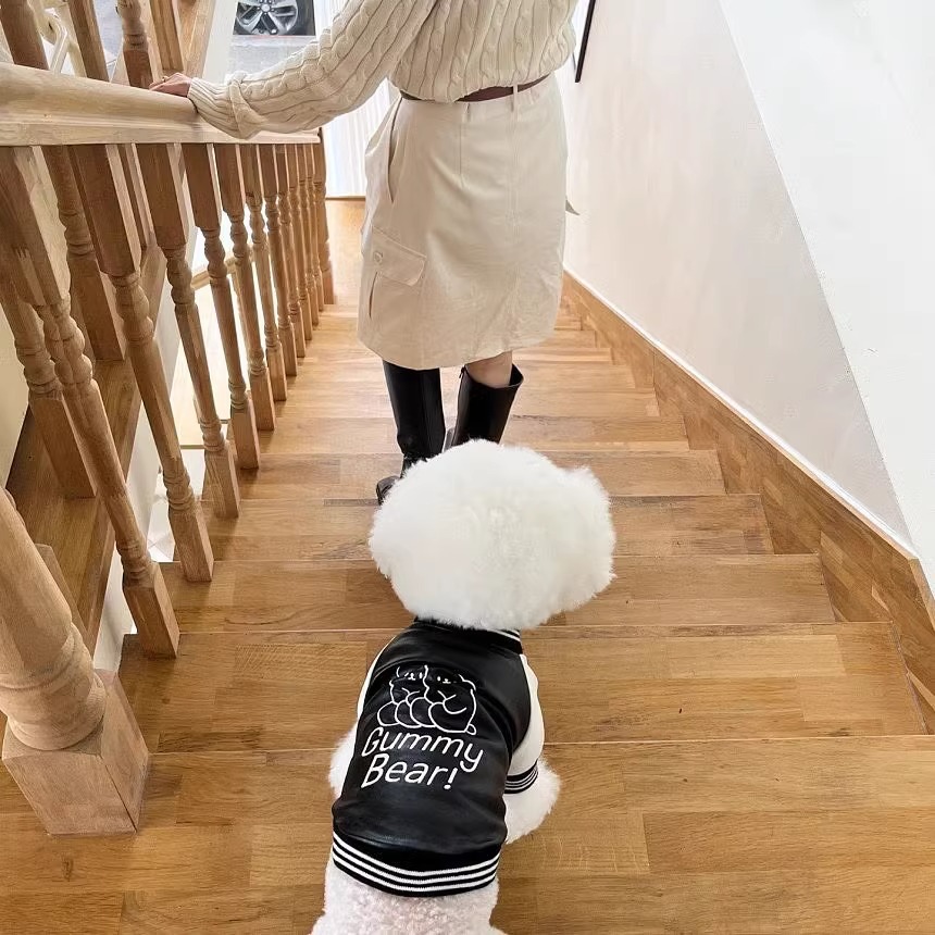 Otoño e invierno perro grueso y cálido ropa deportiva coreana uniforme de béisbol chaqueta acolchada de algodón de dos pies chaqueta de gato ropa para perros