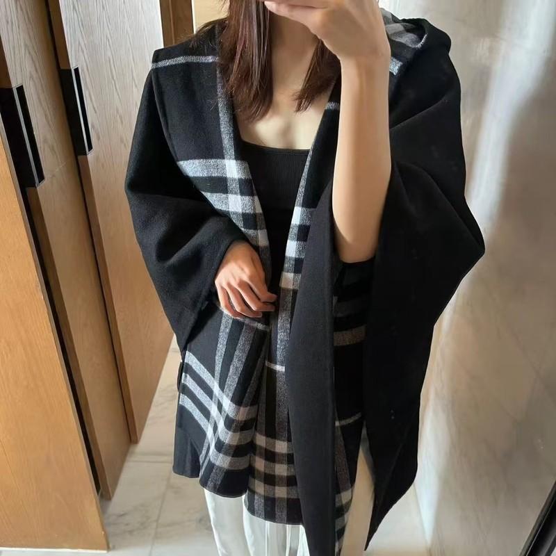 2025爆款韩式潮流双面双色披肩复古锁边黑白格子围巾女冬保暖时髦|undefined