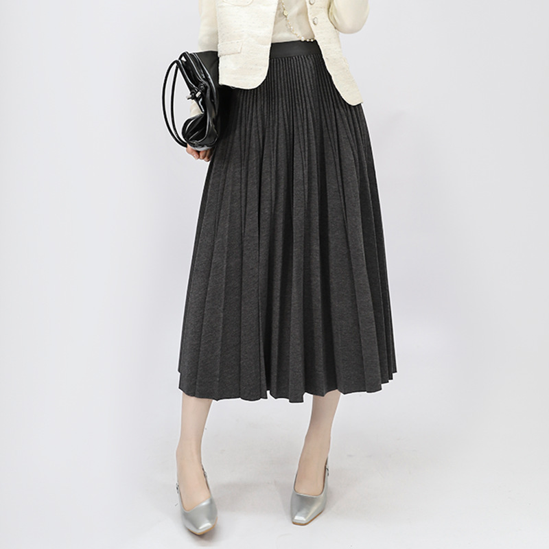 Solid Color Heavy-Duty Hand-Pleated Woolen Pleated Skirt for Women, New Autumn and Winter Versatile Slimming Accordion Pleated Skirt