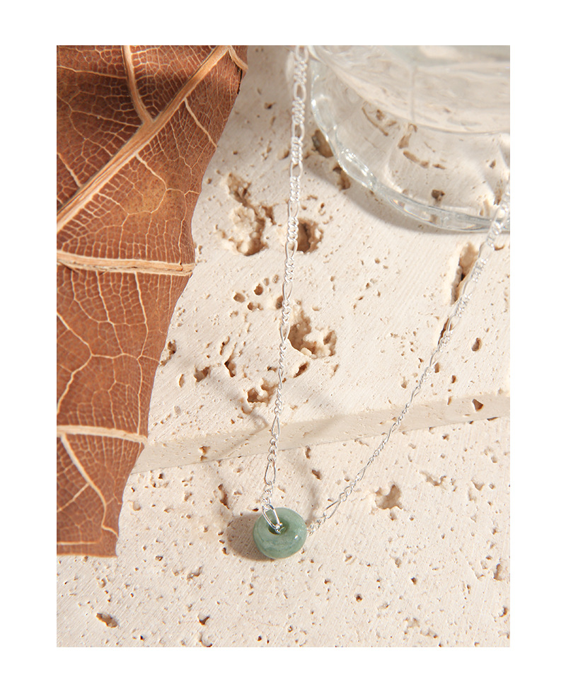 Chinoiserie Geométrico Plata Esterlina Embutido Jade Collar display picture 7