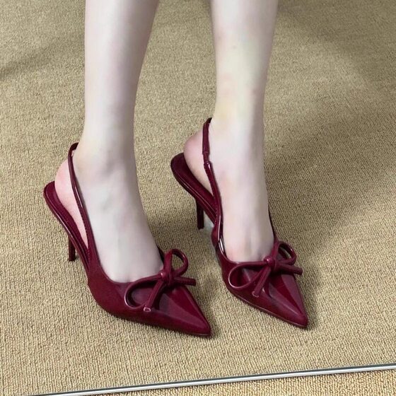 Fashion New Rear Empty Shoes Women's Temperament High Heels Pointed Top Baotou Sandals Spring and Autumn Celebrity Bow 2025
