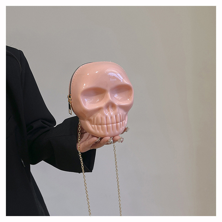 189g Weight Zipper Closure Type Single Shoulder Strap Strap Type Shoulder Bag Bags Type Casual Occasion Plastic Material Skull Pattern All Seasons Season Women's Gender Streetwear Style Oval Shape Mini Size Women's Mini Plastic Skull Streetwear Oval Zipper Shoulder Bag 15
