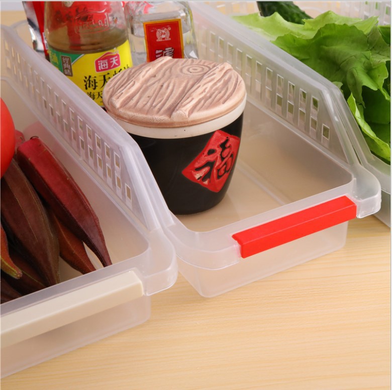 De estilo japonés refrigerador plástico cesta de almacenamiento de alimentos y bebidas cajón caja de almacenamiento cocina misceláneas organización cesta de almacenamiento