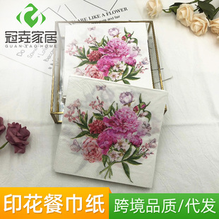 Color Printed Napkin Wedding Red Flower Facial Tissue Wedding Party Hotel Square Tissue Paper