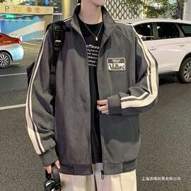 春秋新款大码男生夹克潮牌立领百搭美式学生加肥加大宽松休闲外套