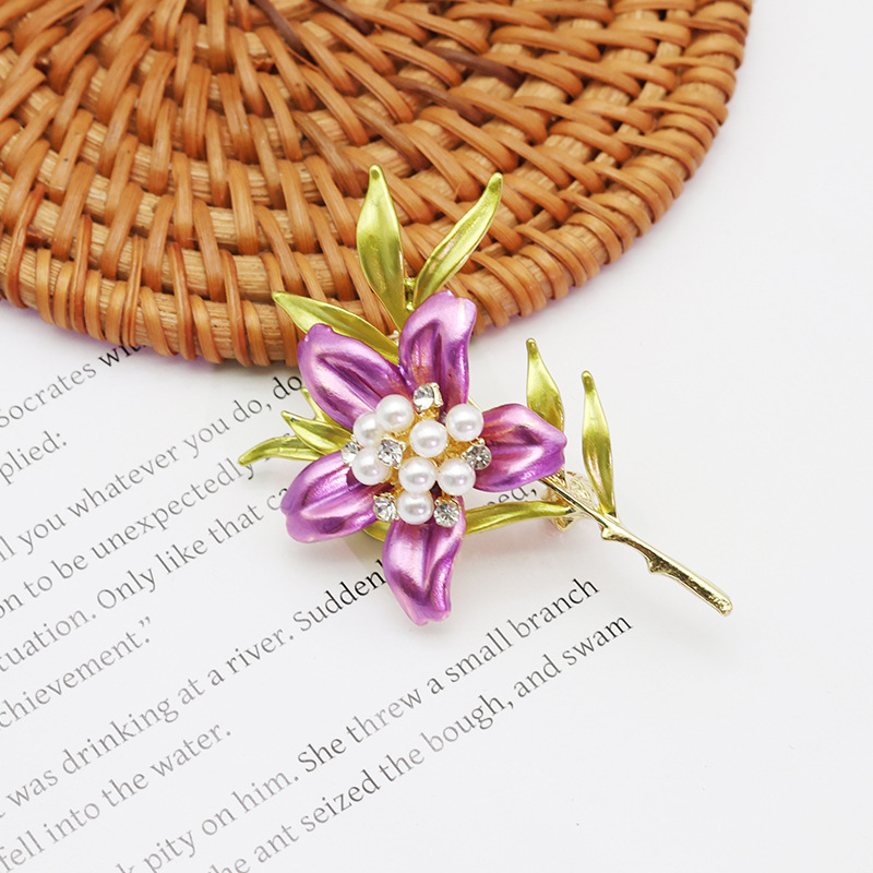Vibrant and Colorful Enamel Lily Flower Brooch for Women, Unique Flower Pin, Suit Accessory, Gift