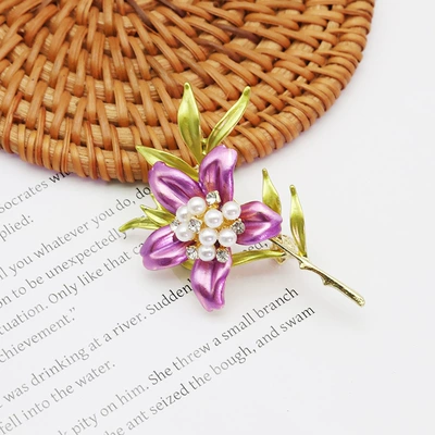 Vibrant and Colorful Enamel Yaxa sancaqları - bf0064-freesia-brooch-purple-red