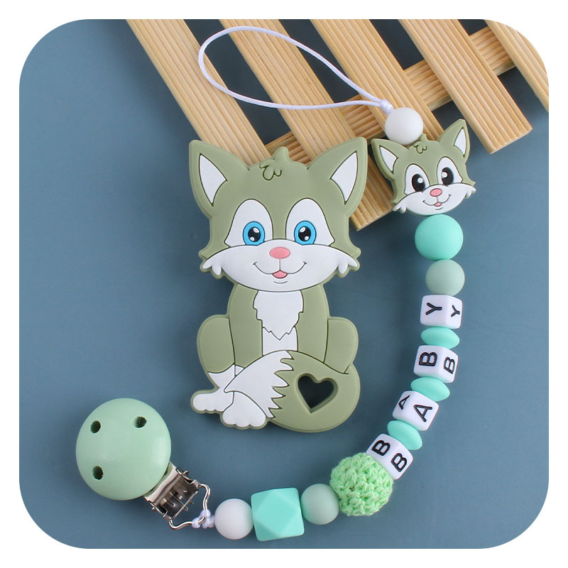 Hemu clip de chupete Fox gato juguete mordedor bebé nombre silicona gato chupete cadena infantil suministros