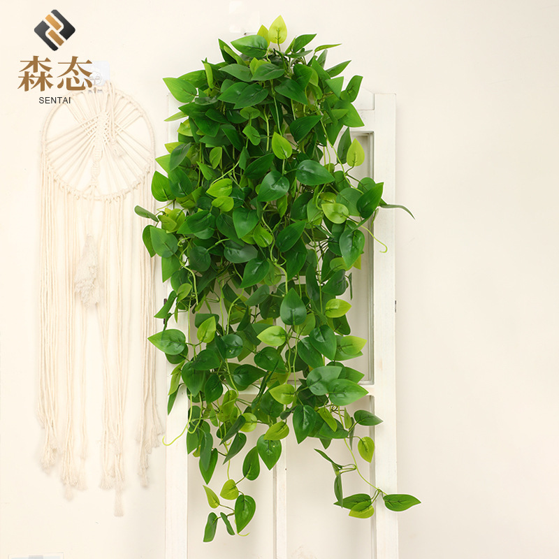Amazon Artificial Green Radish Wall Hanging Rattan Fake Green Plant Decorative Leaves Vine Pipe Blocking Ornaments Artificial Plants