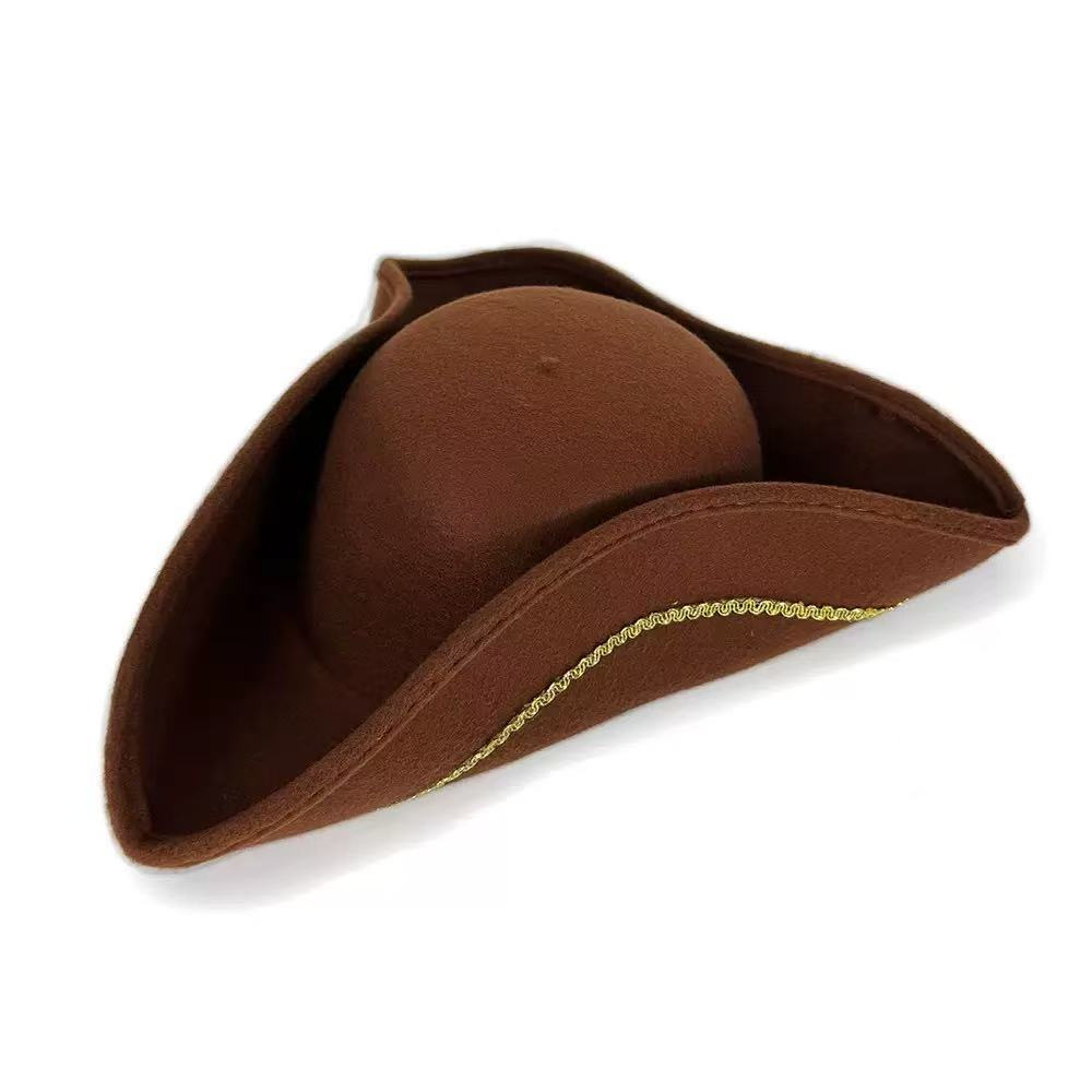 Caribbean Gold Line Pirate Hat Halloween Stage Performance Gold Edge Pirates of the Caribbean Hat Captain Jack Hat